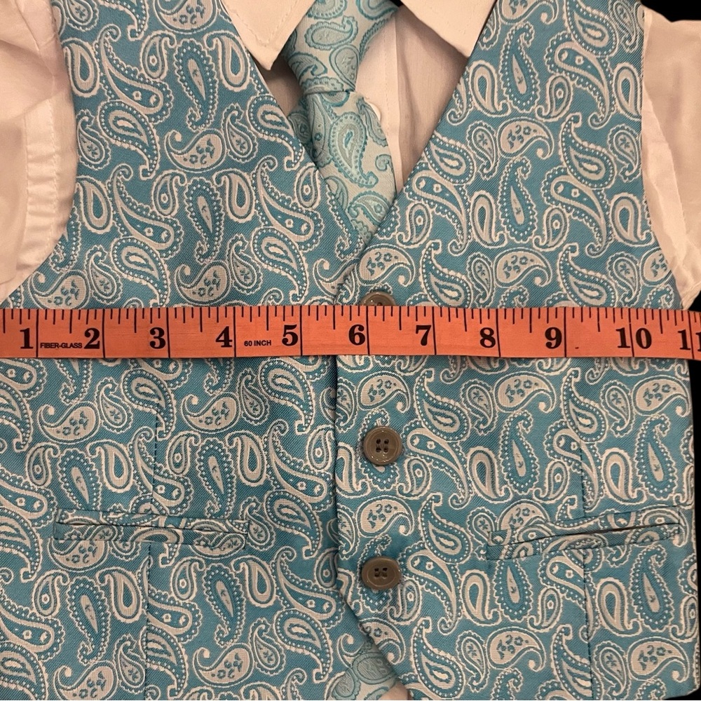 Boys dress shirt, Paisley Blue Vest and Tie Set